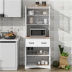 Kitchen Cabinet White Pantry Room Storage Microwave Cabinet with Framed Glass Doors and Drawer,for Kitchen