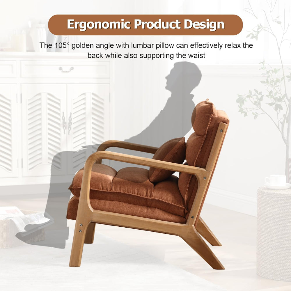 INZOY Mid Century Modern Accent Chair with Wood Frame, Upholstered Reading Ar...