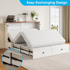 Mjkone 57" W Full Murphy Cabinet Bed, Full Size Murphy Bed with Storage Drawers, Cabinet Beds with USB Charging Station for Small Space, Guest Room, Bedroom, Office, White