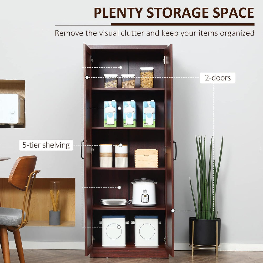 HOMCOM 63" 2-Door Kitchen Pantry 5-Tier Espresso | Freestanding Storage ...