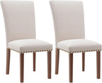 Stylish Dining Chairs Set of 2, Upholstered Parsons Dining Room Chair with Nailhead Trim, Kitchen Room Chair with Thick Cushions and Wood Legs, Nailhead Trim, Beige