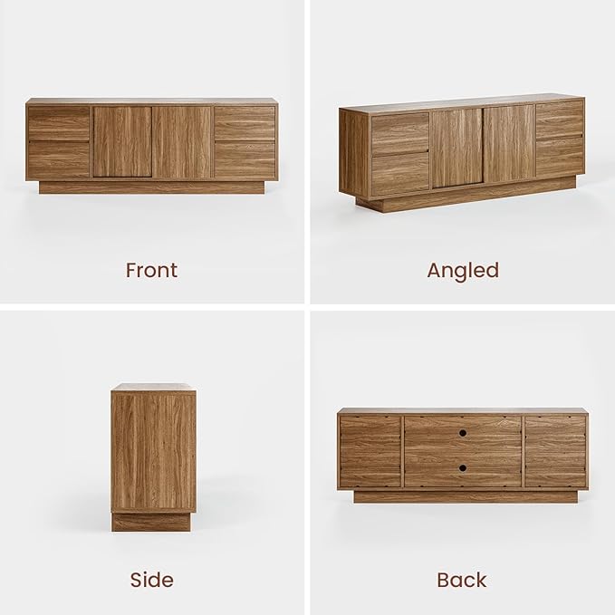 70'' Wide TV Stand for TVs Up to 75'', Wood Entertainment Center with Sliding Doors and Drawers, Television Console Storage Cabinet with Adjustable Shelves for Living Room, Bedroom, Walnut