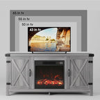 JUMMICO Fireplace TV Stand, Farmhouse Entertainment Center with Fireplace and Shelves, Double Barn Doors Storage Cabinets for TVs to 65+ Inch for Living Room (Grey)