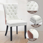 Velvet Dining Chairs Set of 2, High-end Tufted Upholstered Dining Chair with Ring Pull and Solid Wood Legs, Modern Dining Room Chairs for Dining Room, White PU & Pink Velvet