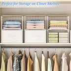 2 Pack Stackable Storage Drawers, Closet Organizers and Storage Shelves with Wooden Top & Adjustable Dividers, White Fabric Closet Drawer Organizer, Modular Storage Bins for Bedroom Wardrobe Apartment
