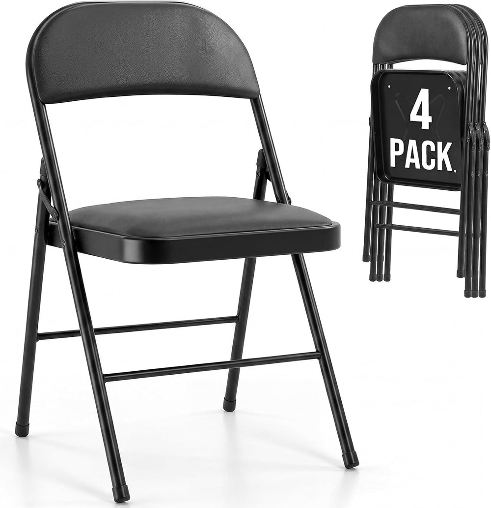 OLIXIS Padded Folding Chairs Set of 4, Portable Foldable Patio Dining Chairs,...
