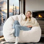 Giant Bean Bag Chair, BeanBag Couch Filler with Memory Foam, Ergonomic Faux Fur Shell-Shaped Accent Chair Gaming and Reading Living Room, Bedroom, Beige
