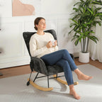 Rocking Chair Nursery with Airbag, Comfy Modern Nursery Rocking Reading Chair Indoor, Cozy Upholstered Glider Rocker Chairs with High Backrest for Living Room Bedroom Offices(Chenille, Black)