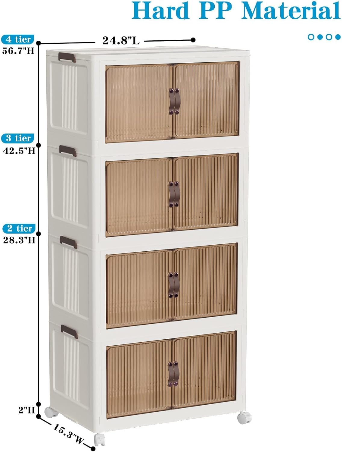 CTSNSLH 4 Tier Plastic Storage Bins with Lid 102QT, Stackable Storage Containers with Wheels, Folding Storage Boxes, Stackable Storage Bins, Closet Organizers and Storage