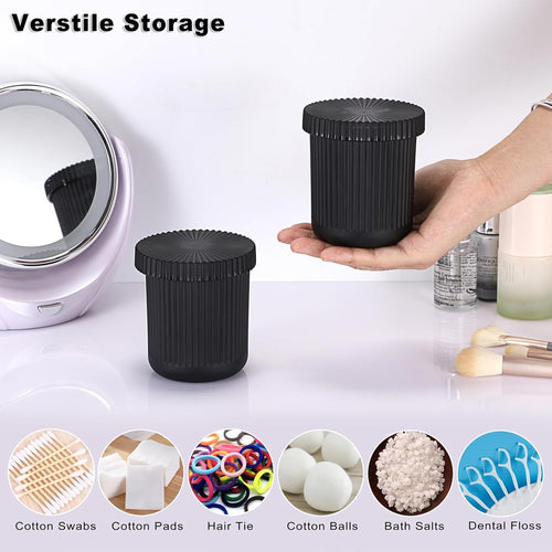 2 Pack Glass Qtip Holder with Lid, Qtip Dispenser Bathroom Storage Jars- Glass Apothecary Jars for Cotton Ball, Swab, Pads, Floss Picks, Bathroom Accessories Organization and Vanity Organizer(Black)