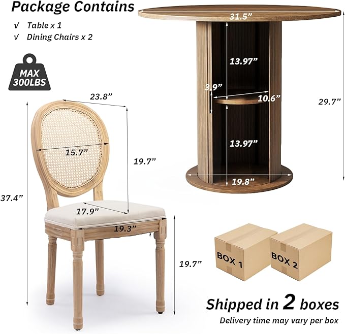 SoarFlash Kitchen Table and Chairs for 2, 31.5" Dining Table Set for 2 with Upholstered Chairs, 3 Piece Kitchen Table Set with Storage Shelf for Small Space, Apartment