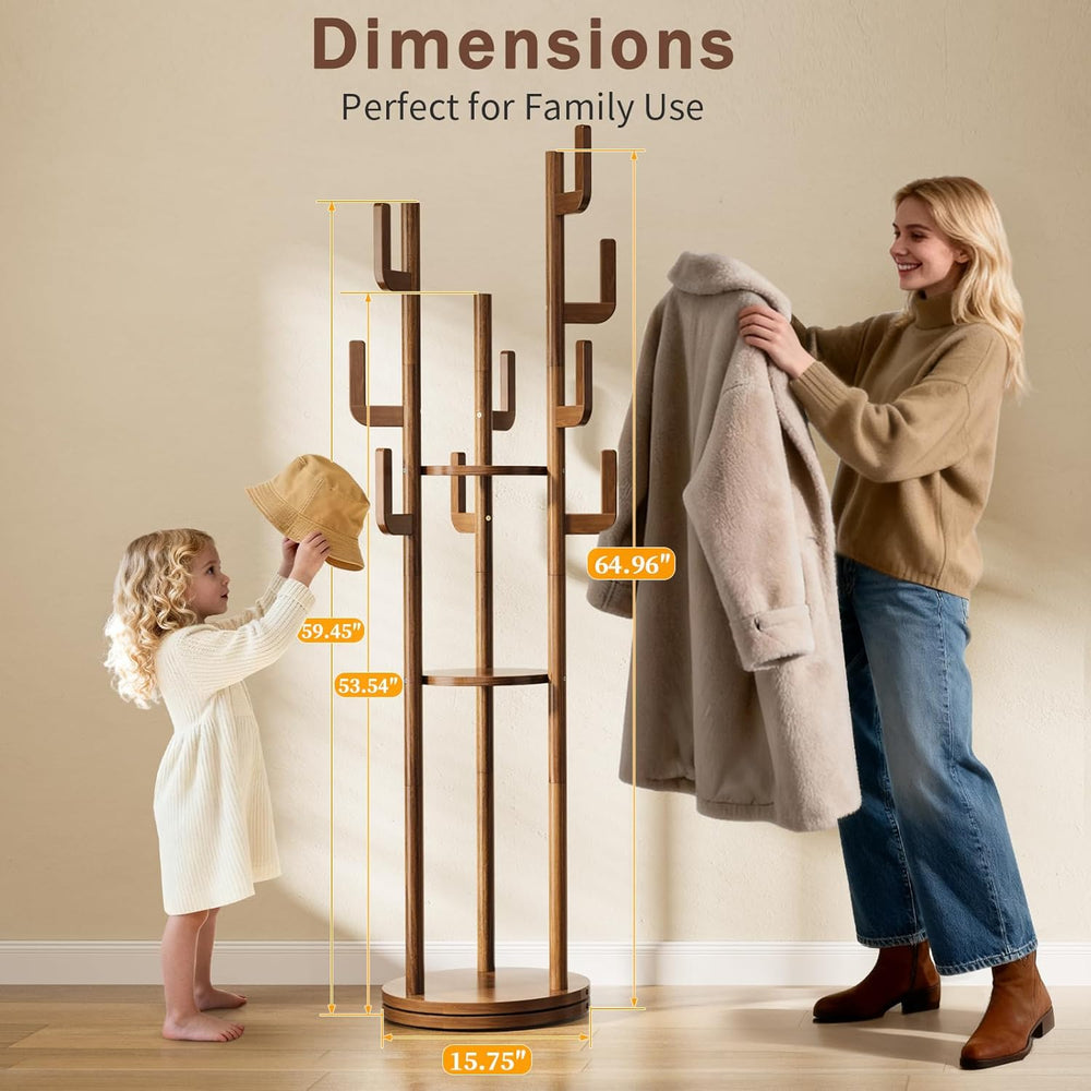 Yoobure Rotary Coat Rack Freestanding - Solid Wood Coat Tree with 9 hooks &am...