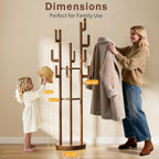 Yoobure Rotary Coat Rack Freestanding - Solid Wood Coat Tree with 9 hooks & 3 Storage Shelves for Purse, Bag, Jacket, Hat, Corner Hanger Stand Racks for Hall, Entryway, Office, Modern Clothes Holder