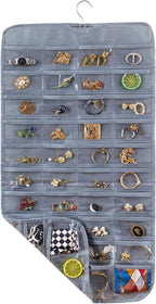 Bloss Hanging Jewelry Organizer With 80 Pockets Jewel Hanger For Jewelry Earring Storage Hanging Pocket Organizers Earring Holder Organizer for Mothers Day Gifts-Gray