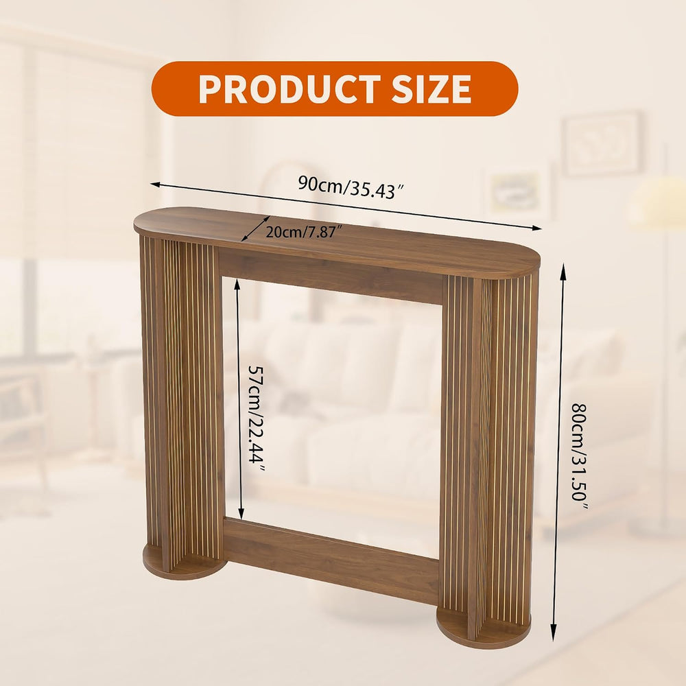35 Inch Small Narrow Console Table Behind Couch, Mid-Century Modern Fluted Sk...