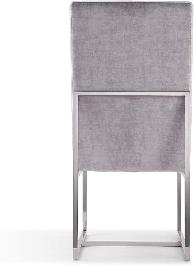 Manhattan Comfort Element Modern Velvet Dining Chairs, High Density Foam, Chrome Finish Stainless Steel Frame, High-Back, Fully Assembled Industrial Chic Accent Furniture, Set of 1, Grey