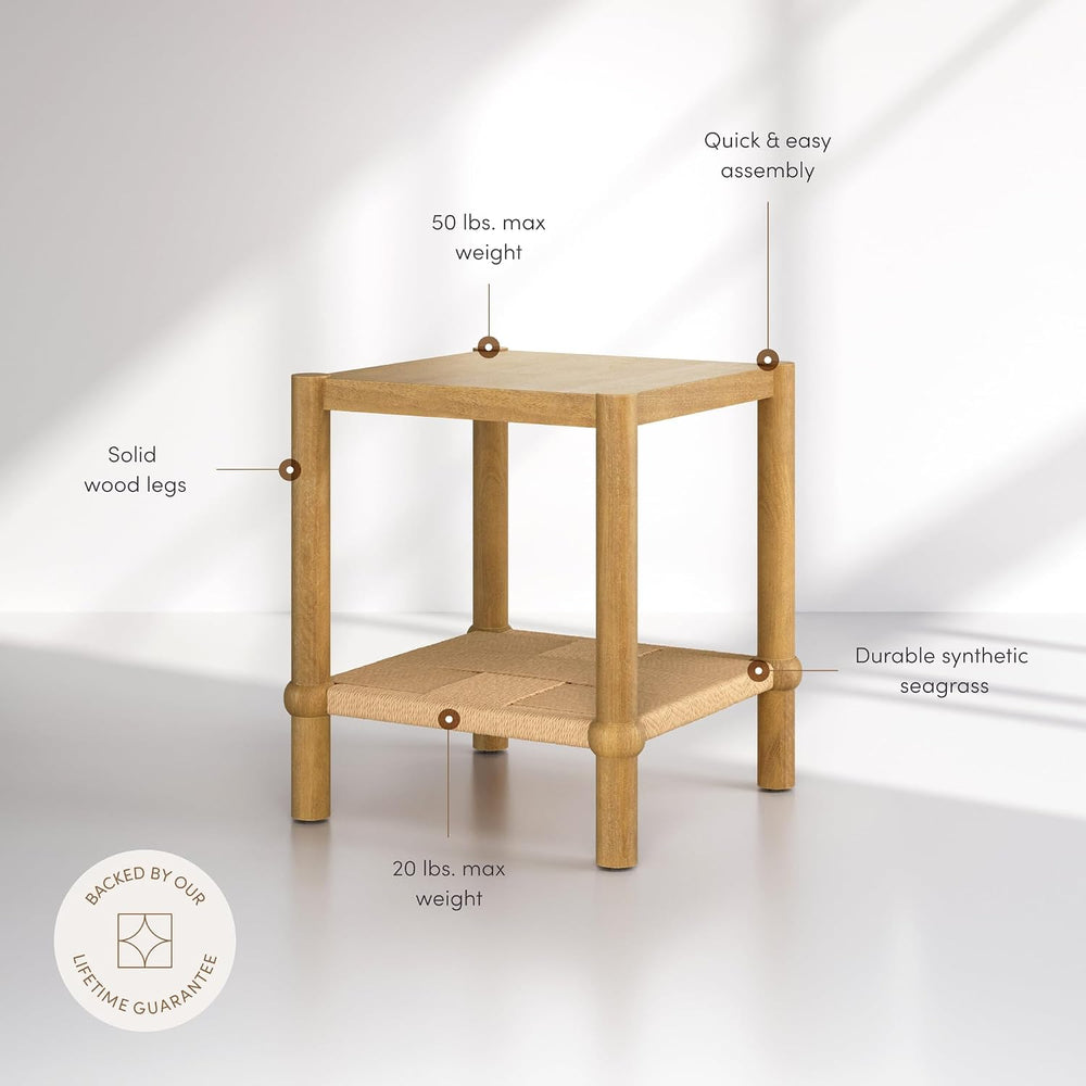 Nathan James River Modern Coastal Side Table with Solid Wood Legs and Seagras...