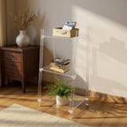 3-Tier Acrylic Ladder Bookshelf, Floor-Standing Clear Display Shelf for Books Decorations Multipurpose Storage Rack for Living Room Study Room Office