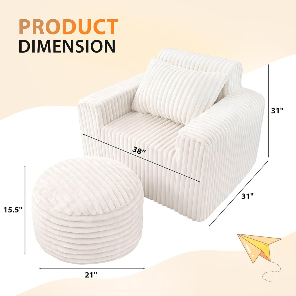 HABUTWAY Bean Bag Chair for Adults with Pillow, Giant Bean Bag Chairs with Ottoman, Comfy Dorm Chair with High Backrest & Wider Armrest, Lounger Chair Indoor for Bedroom Living Room(Beige)