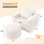 HABUTWAY Bean Bag Chair for Adults with Pillow, Giant Bean Bag Chairs with Ottoman, Comfy Dorm Chair with High Backrest & Wider Armrest, Lounger Chair Indoor for Bedroom Living Room(Beige)