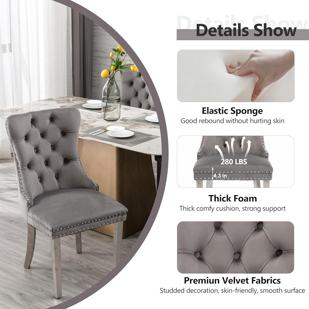 Modern Silver Round Glass Dining Table Set for 4, 36'' Luxury Minimal...