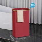efluky Slim Laundry Basket with Lid, Narrow Laundry Hamper with Removable Bag, Skinny Dirty Clothes Basket with Bamboo Handles for Bathroom, Bedroom & Laundry Room, 75L Burgundy