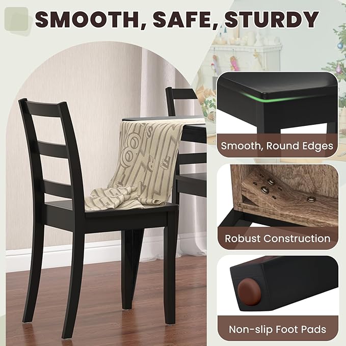 NAFORT Black Dining Chairs Set of 4 Wood, Armless Kitchen Chairs with Solid Rubber Wood Legs, Non-Slip Foot Pads, Max Load 400 Lbs, Farmhouse Seat High Ladder Back Dining Room Chairs