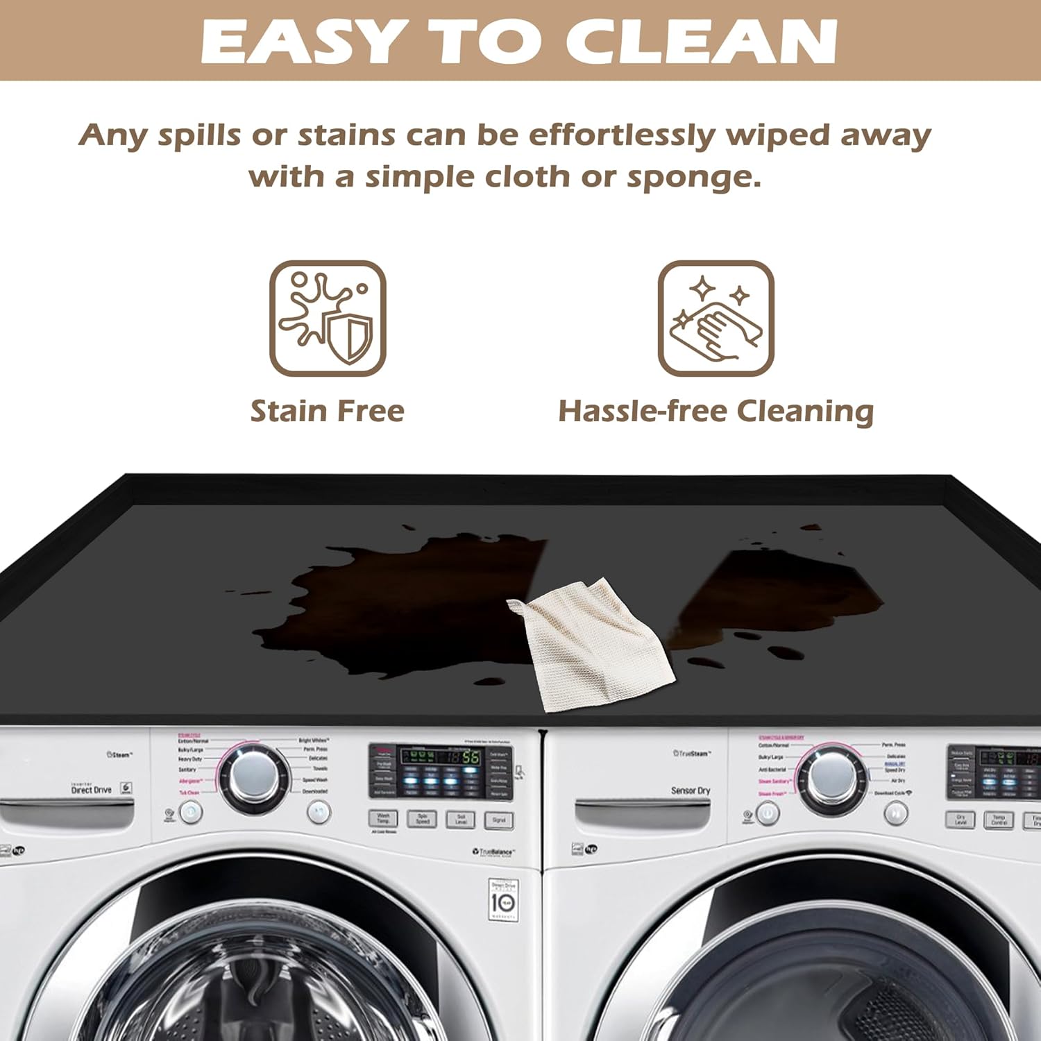 Royxen Washer Dryer Countertop with Solid Wood Core,54“W x 27.5D Laundry Countertop with Edge Rails,Washer and Dryer Topper for Laundry Room Organization(Black)