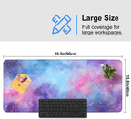 Galaxy Mouse Pad Large, Extended Gaming Desk Mat – 335.43 x 15.75 in – Watercolor Nebula Starry Sky Design, Stitched Edges, Non-Slip Base, Keyboard and Mouse Pad for Office & Home