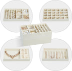 ProCase Stackable Jewelry Organizer Trays for Drawers, Jewelry Drawer Inserts Container Display Case Storage for Earring Necklace Rings Bracelet with Removable Dividers -Beige, 4 Layers