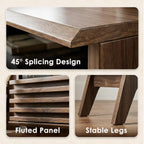AODK 19 Inch Wide Fluted Nightstand Set of 2 with Drawer, Dark Walnut | Open Storage Shelf, Smooth Metal Slides, 4 Stable Legs, Mid Century Modern Style for Bedroom and Living Room