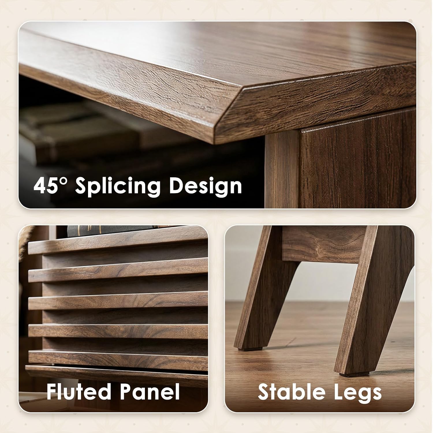 AODK 19 Inch Wide Fluted Nightstand Set of 2 with Drawer, Dark Walnut | Open Storage Shelf, Smooth Metal Slides, 4 Stable Legs, Mid Century Modern Style for Bedroom and Living Room