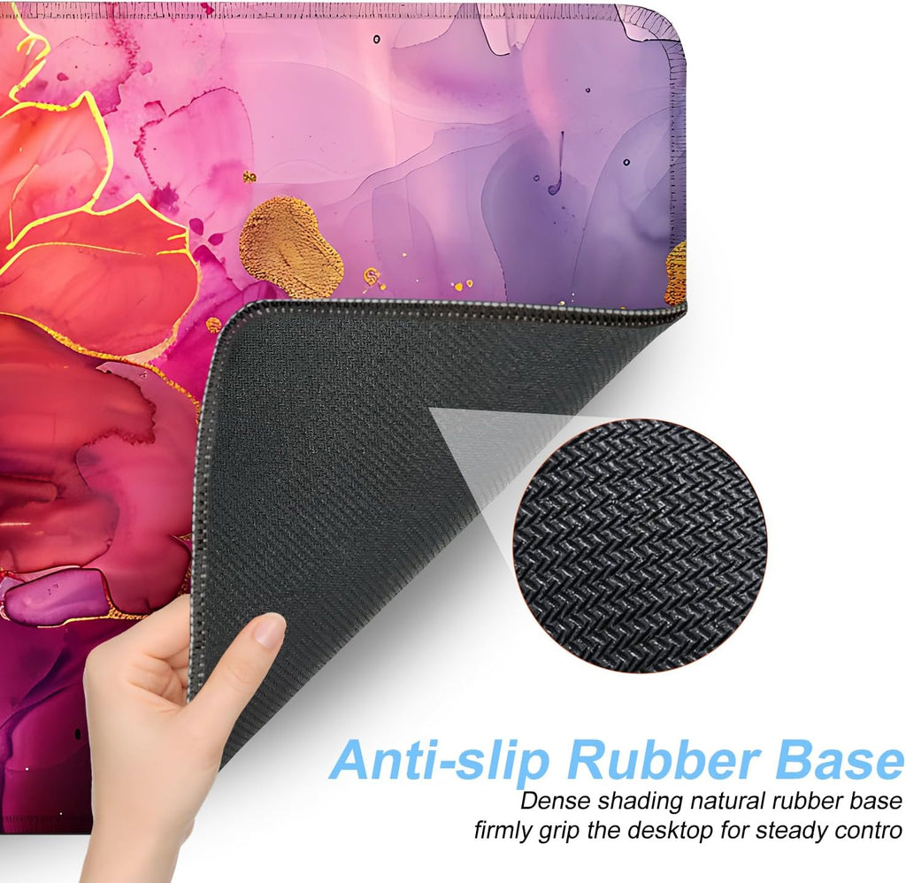 Floral Mouse Pad XXL – Large Desk Mat with Abstract Alcohol Ink Flowers in Pink, Purple & Teal, Extended Mousepad with Non-Slip Base for Office, Workstation, Gifts,31.5 x 11.8 in