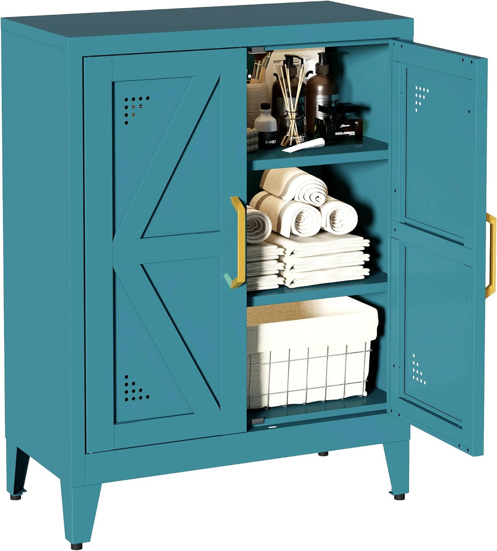 32" Metal Kitchen Pantry Cabinet,Floor Bathroom Storage Cabinet with 2 A...