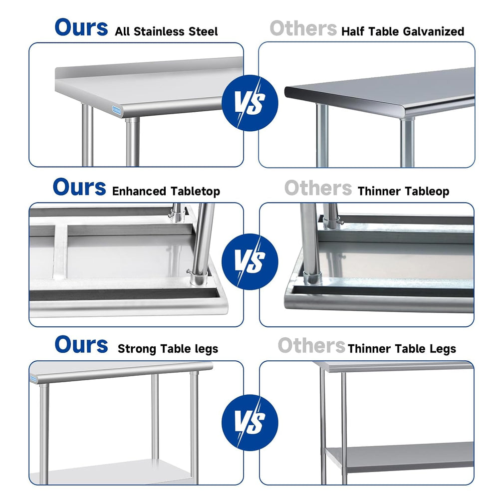 KUARBARR Stainless Steel Table with Wheels Commercial Stainless Kitchen Prep ...