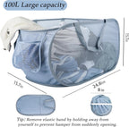Extra Large Mesh Pop Up Laundry Hamper 2 Pack, 100L Foldable Laundry Baskets, Dirty Clothes Hamper with Pocket, Collapsible Hampers for Travel, Nursery, Dorm or Home. Grey 2H