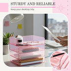Harloon 4 Tier Acrylic Paper Tray 13 x 9.8 x 3 Inches Stackable Letter Clear Organizer No Need to Assemble Acrylic Paper Organizer File Tray for Office Workspace Desktop Storage (Transparent Pink)