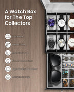 Uten 6-Slot Watch Box, 2-Layers PU Leather Watch Case with Glass Lid, Watch Holder Organizer with Soft Pillow and Velvet Lining, Watch and Jewelry Storage Box