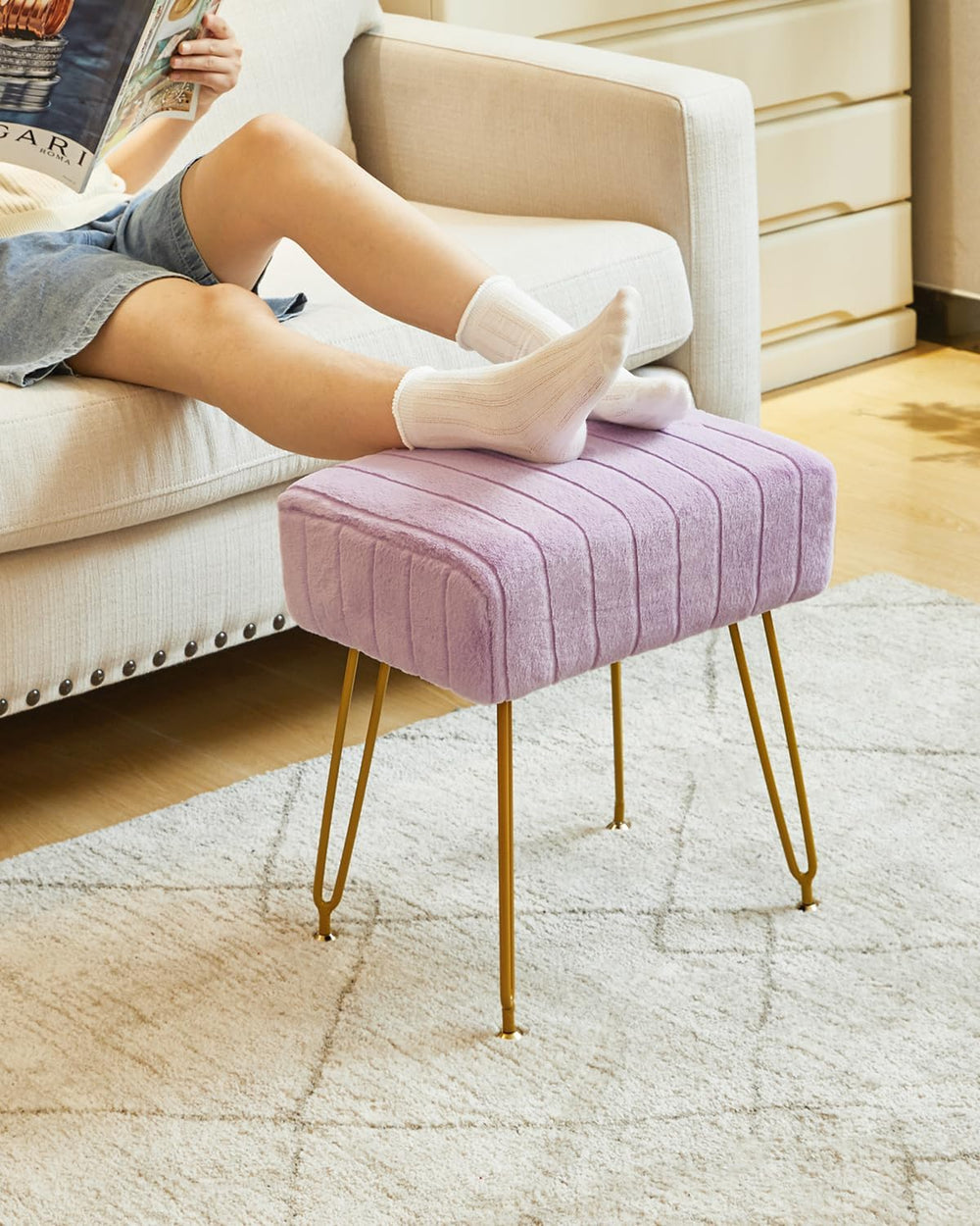 IBUYKE Makeup Vanity Stool, Velvet Rectangular Footrest, Purple LG-51V | Otto...