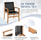 OC Orange-Casual Acacia Wood Patio Dining Chairs Set (Black, 8 Pieces) | Outdoor Chair Set with Breathable Textilene Fabric, Metal Support Bars, Curved Armrest, Supports 350lbs For Lawn, Garden