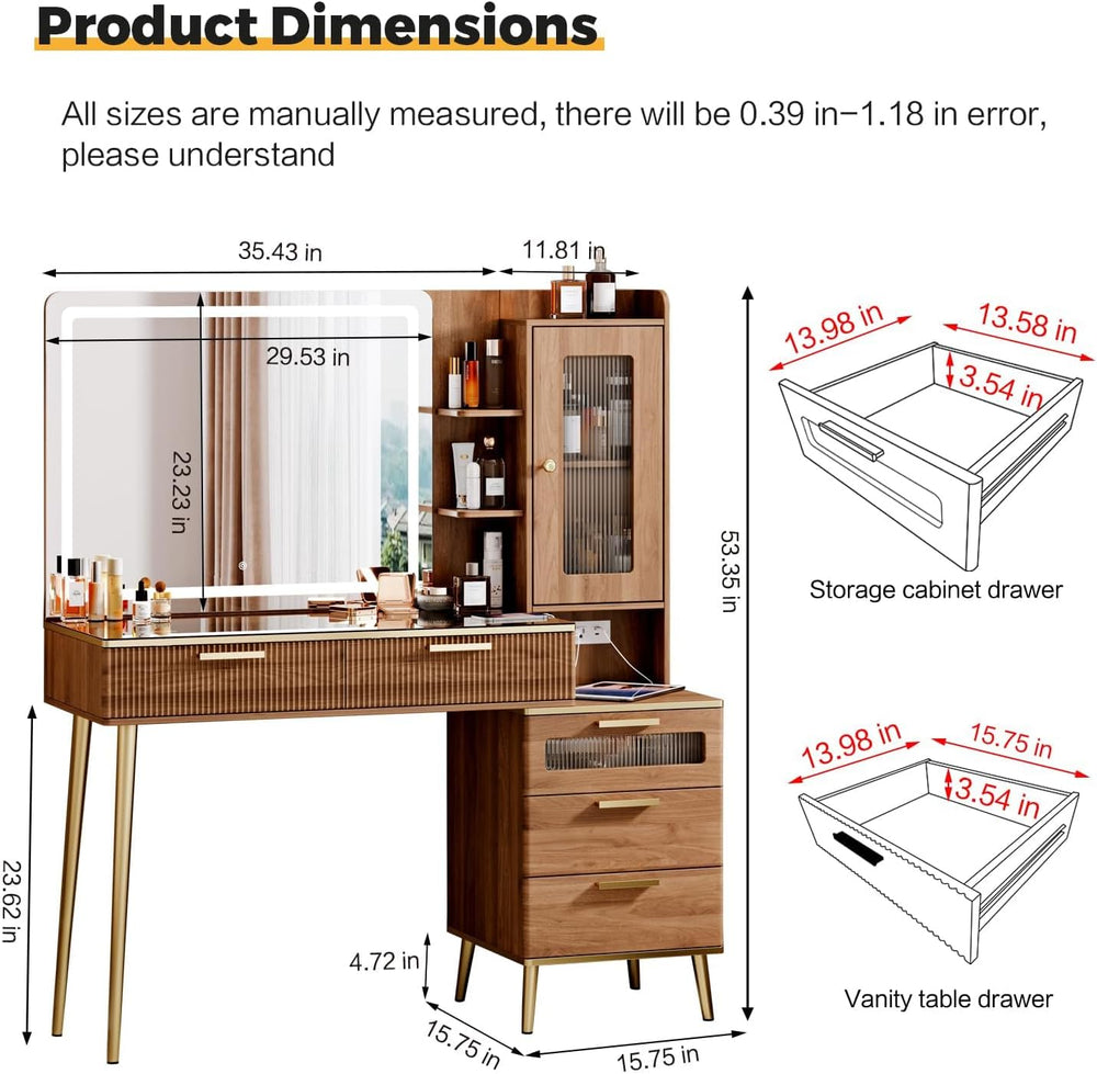 Arulvmrn Vanity Desk with 29.53" HD Lighted Mirror, 47.24" Big Mode...