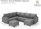 SITJOY 118" Faux Leather Modular Sectional Sofa with Storage, Mid Century Modern Sectional Couches for Living Room, 6 Seater V Shaped Couch with Chaise, Gray