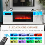oneinmil Fireplace TV Stand with 36" Electric Fireplace, LED Light Entertainment Center, Modern Wood Texture Highlight Storage Cabinet for TVs Up to 80", 70 inches,White