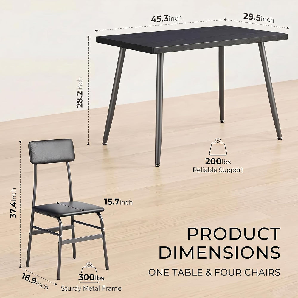 Gizoon Dining Table Set for 4, Modern Kitchen Table with Chairs, Black | Wood...