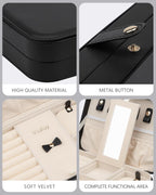 Small Jewelry Box, Travel Jewelry Case Portable Jewelry Boxes for Women, 2-Layer Mini Jewelry Travel Organizer, Gift for Women Girls, Black A