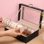 Bracelet Display Holder with Rods for Bangles Watches, Clear Lid Jewelry Organizer Box Storage Case for Women Girls -Black
