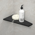 Corner Shower Shelf, Matte Black 12" Trapezoid Grout in Shampoo Shelf, 304 Stainless Steel Grid Design Recessed Bathroom Shelf for Tiled Wall