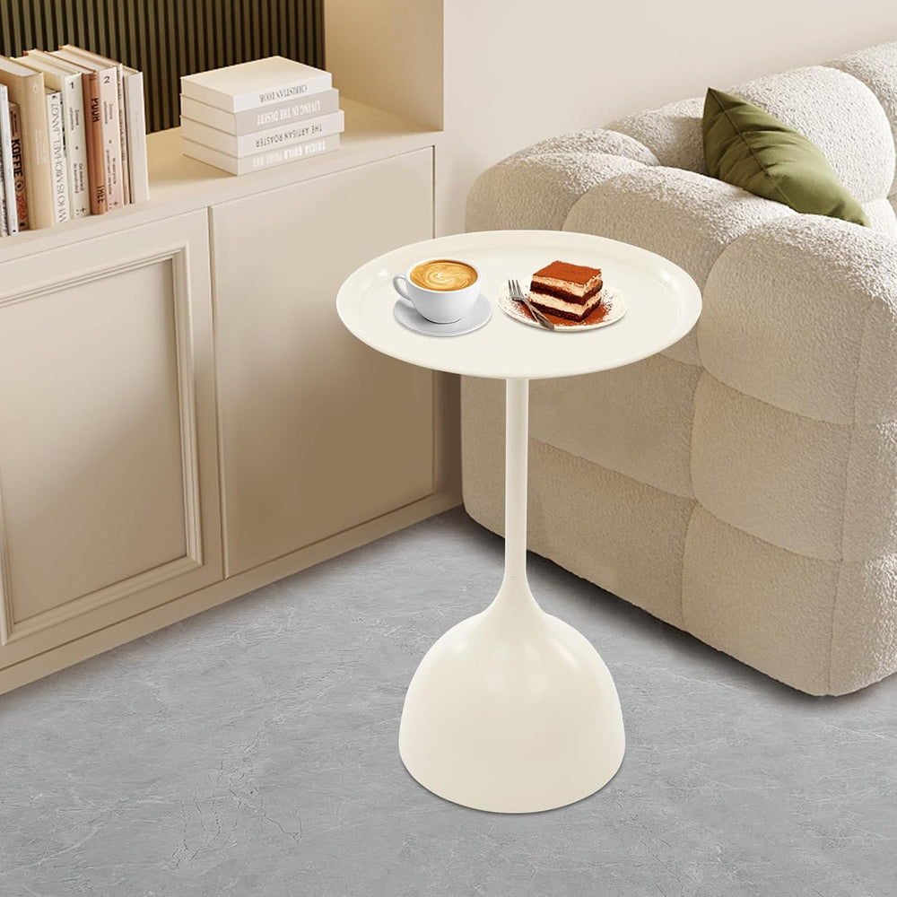 Small End Table, 15.75" Round Bedside Table with Industrial Iron Frame, ...