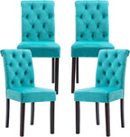 Velvet Dining Chairs Set of 4 Upholstered Dining Room Chairs Modern Tufted Accent Chairs Wooden Parsons Side Chairs for Home Kitchen Restaurant, Cyan
