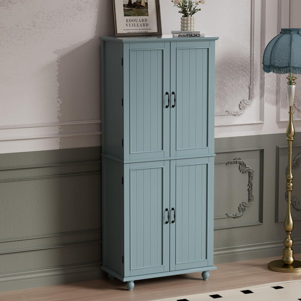 Scurrty Vintage Kitchen Pantry Cabinet with Drawers and Door Shelves, Blue | ...